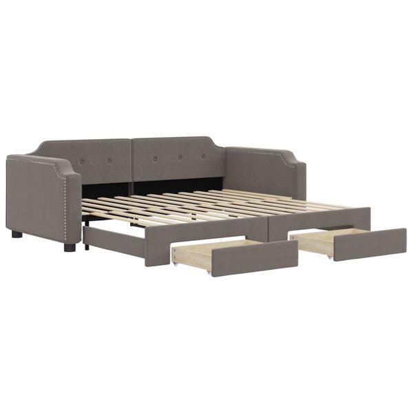 vidaXL Tagesbett Ausziehbar mit Schubladen Taupe 100x200 cm Stoff