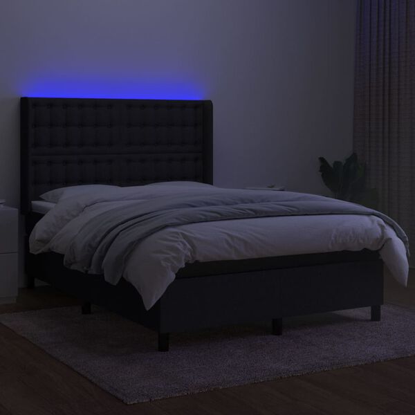 vidaXL Boxspringbett mit Matratze & LED Schwarz 140x190 cm Stoff