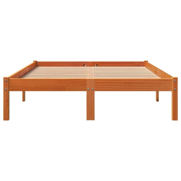 vidaXL Massivholzbett ohne Matratze Wachsbraun 135x190 cm Kiefernholz