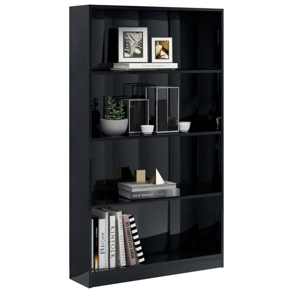 vidaXL B&uuml;cherregal 4 F&auml;cher Hochglanz-Schwarz 80x24x142 Holzwerkstoff