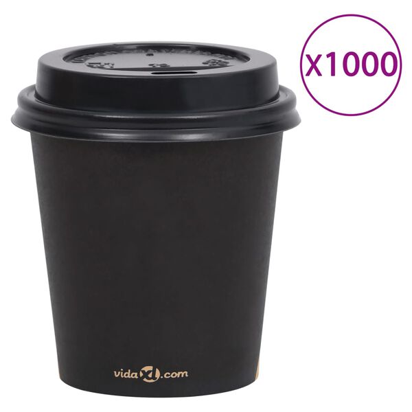 vidaXL Pappbecher mit Deckel 200 ml 1000 Stk. Schwarz