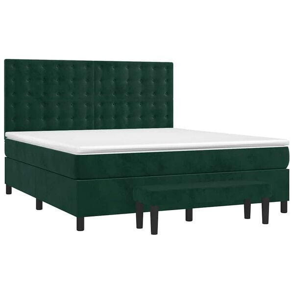 vidaXL Boxspringbett mit Matratze Dunkelgr&uuml;n 160x200 cm Samt