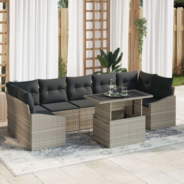 vidaXL Garten-Sofa-Set mit Speicher 8 pcs Hellgrau Poly Rattan