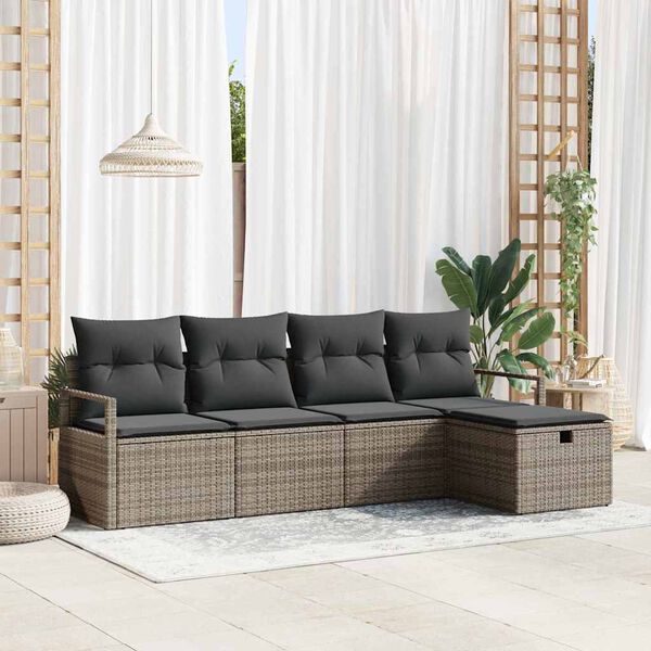 vidaXL Sofa Set mit Kissen mit Speicher Grau Poly-Rattan