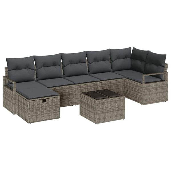vidaXL Sofa Set mit Kissen mit Speicher 8 pcs Grau Poly-Rattan