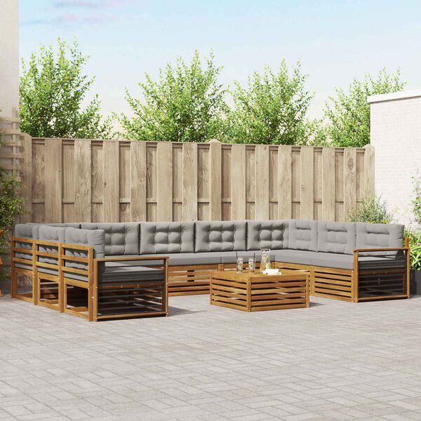 vidaXL Outdoor-Sofagarnitur mit Kissen 10 pcs Nat&uuml;rlich und Hellgrau