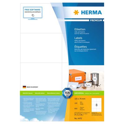 HERMA Etiketten PREMIUM Permanent Haftend A4 105x74 mm 100 Blätter