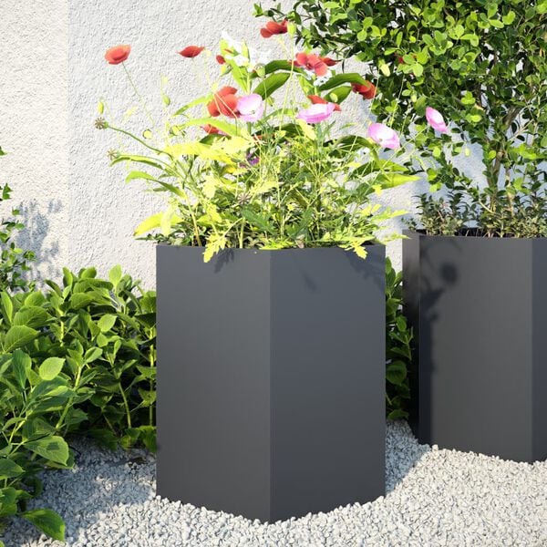 vidaXL Garten-Pflanzgef&auml;&szlig;e 2 St&uuml;ck Anthrazit Sechseckig 46x40x45 Stahl