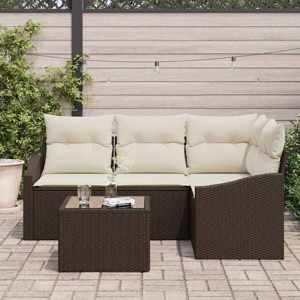 vidaXL Sofa Set mit Kissen 5 pcs Braun Poly Rattan