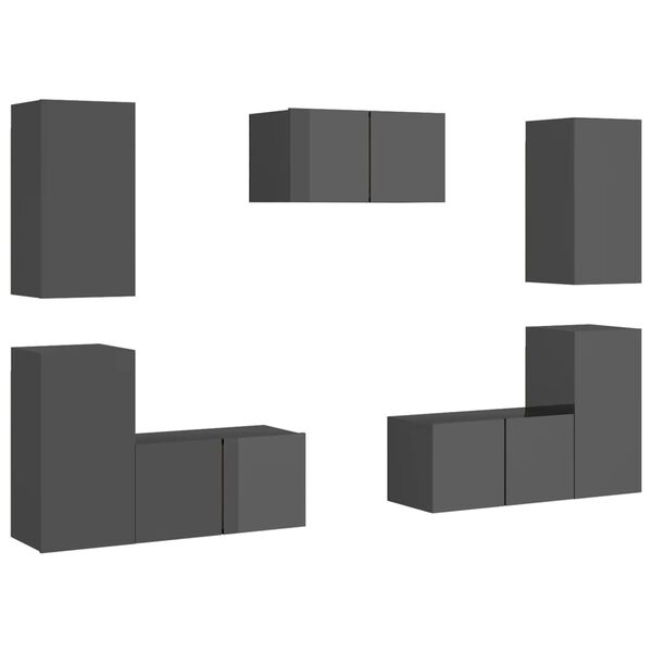 vidaXL 7-tlg. TV-Schrank-Set Hochglanz-Grau Holzwerkstoff