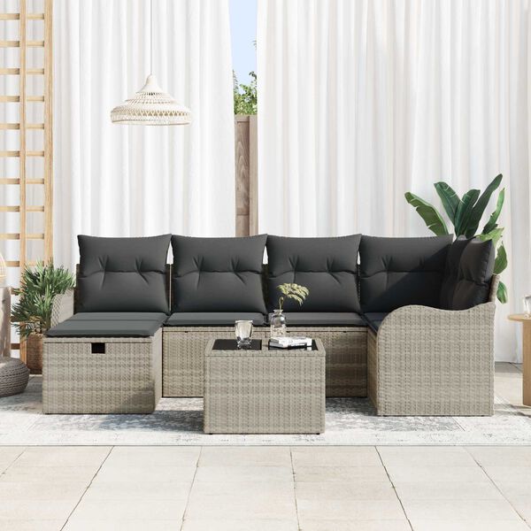 vidaXL Garten-Sofa-Set mit Kissen 7 pcs Hellgrau Poly Rattan