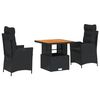 vidaXL 3-tlg. Garten-Essgruppe mit Kissen Schwarz Poly Rattan