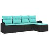 vidaXL Sofa Set 5 Stk. Schwarz und T&uuml;rkis Poly-Rattan
