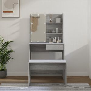 vidaXL Schminktisch-Set mit LED Grau Sonoma Holzwerkstoff