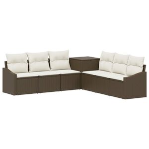 vidaXL Sofa Set 7 stk. Braun und Creme Wei&szlig; Polyrattan und Stahl