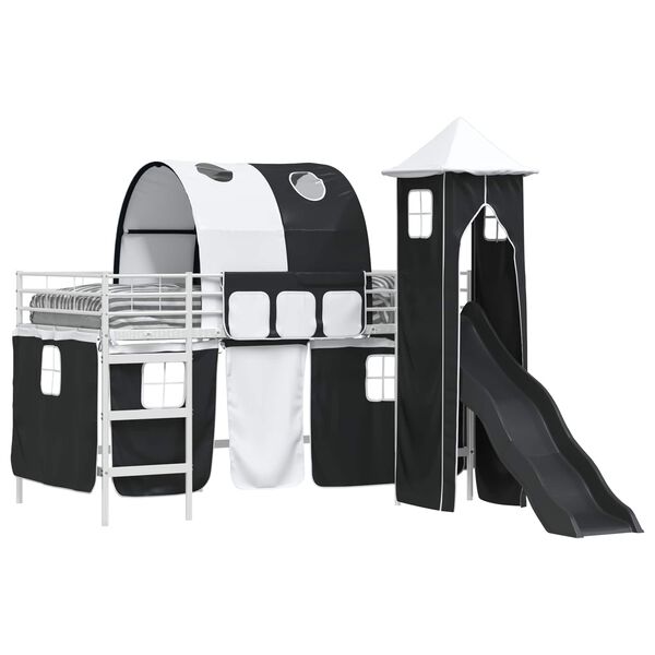 vidaXL Kinderloftbett Wei&szlig; und Schwarz 79,5 x 200 cm Metall