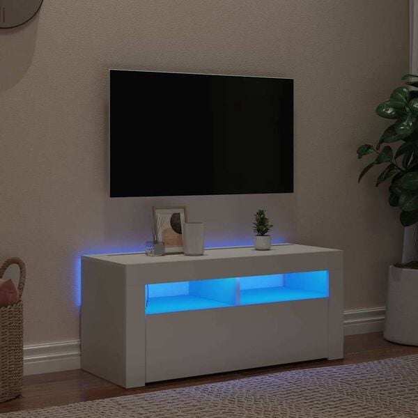 vidaXL TV-Schrank mit LED-Leuchten Wei&szlig; 90x35x40 cm