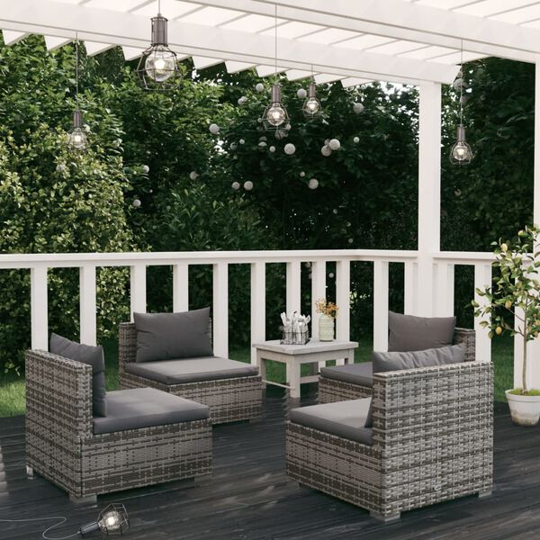 vidaXL 4-tlg. Garten-Lounge-Set mit Kissen Poly Rattan Grau