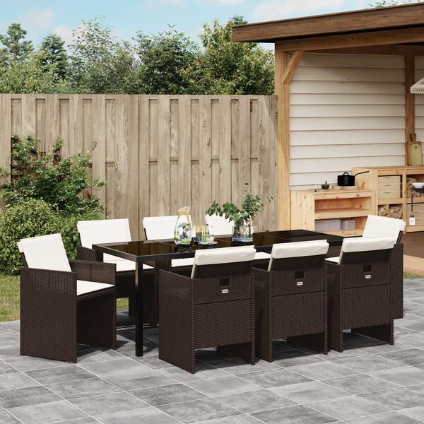 vidaXL Garten Essgruppe mit Kissen 9 pcs Braun Poly-Rattan