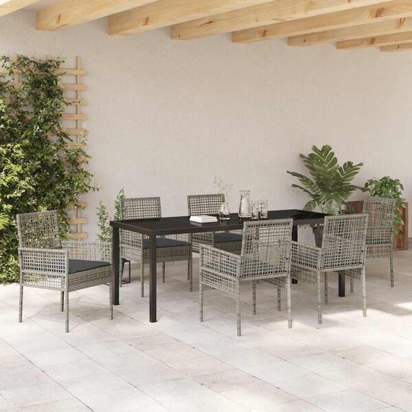 vidaXL Garten Essgruppe mit Kissen 7 pcs Grau Poly-Rattan