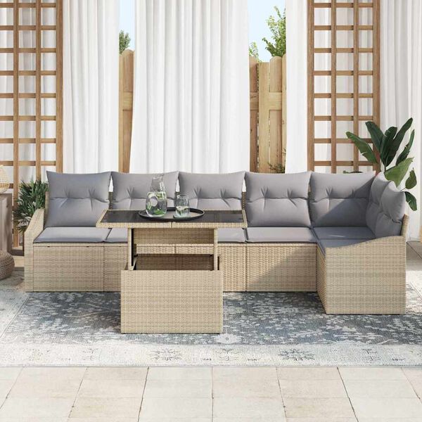 vidaXL Garten-Sofa-Set mit Kissen 7 pcs Beige und Hellgrau
