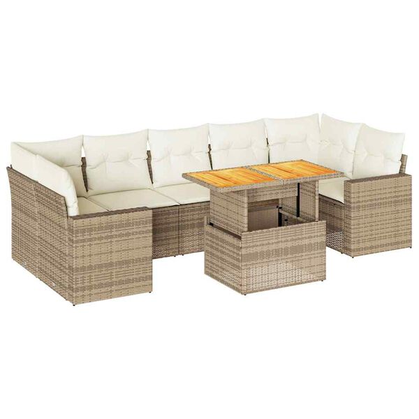 vidaXL 8-tlg. Garten-Sofagarnitur mit Kissen Beige Poly Rattan