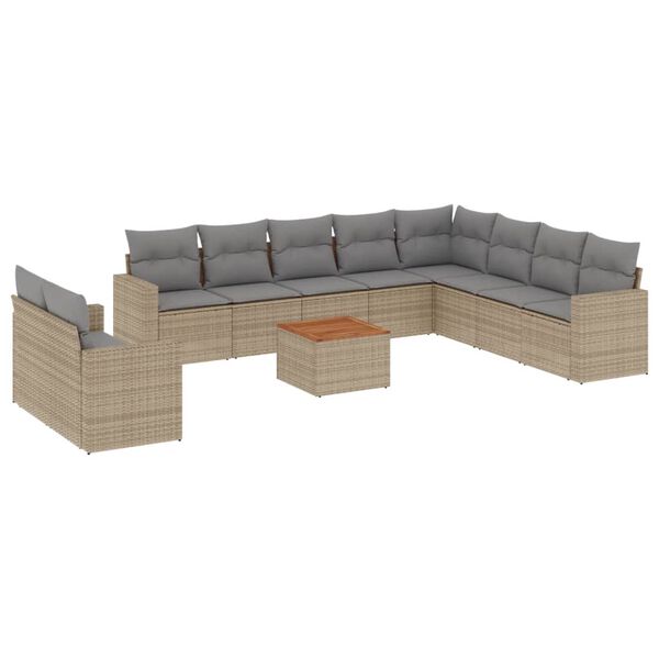 vidaXL 11-tlg. Garten-Sofagarnitur mit Kissen Beige Poly Rattan