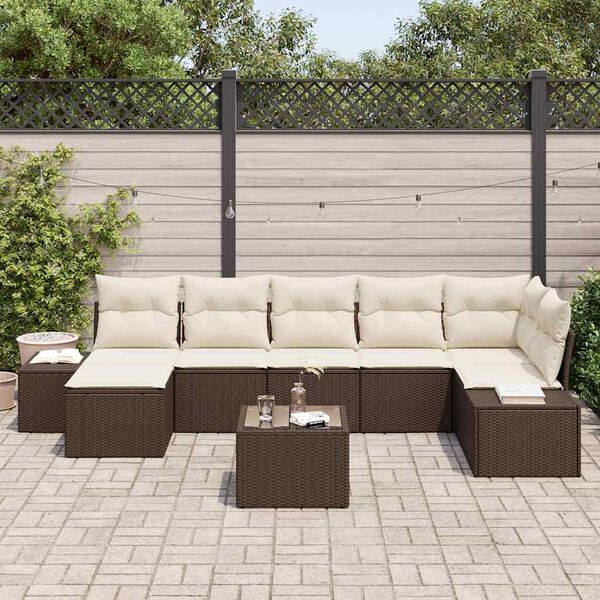 vidaXL Garten-Sofa-Set mit Kissen mit Speicher 7 pcs Braun Poly-Rattan