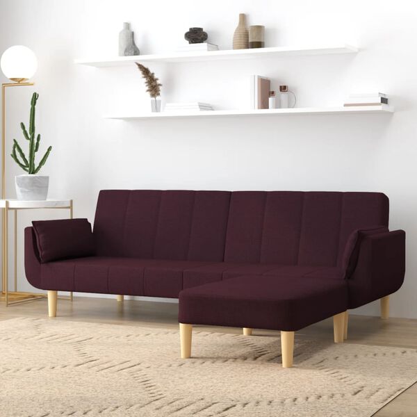 vidaXL Schlafsofa 2-Sitzer mit Hocker & 2 Kissen Lila Stoff