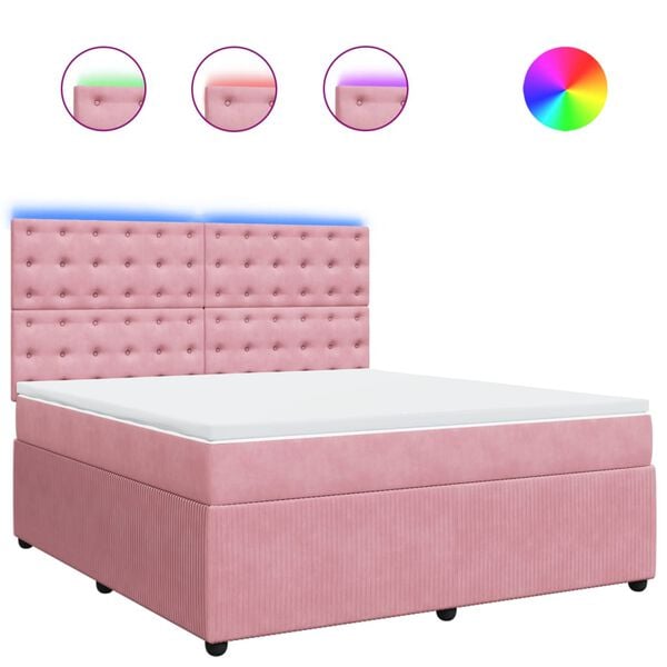 vidaXL Boxspringbett mit Matratze Rosa 180x200 cm Samt
