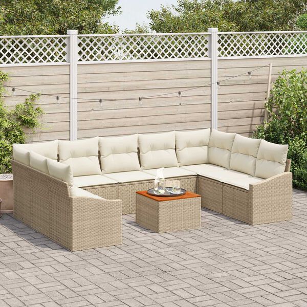 vidaXL Gartensofa-set mit Speicher 10 pcs Beige und Creme Poly-Rattan