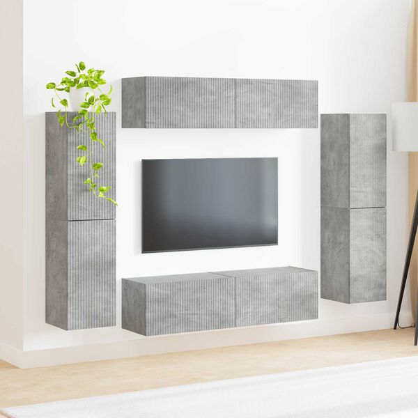 vidaXL TV-Schrankset 8 pcs Beton Grau Holzwerkstoff