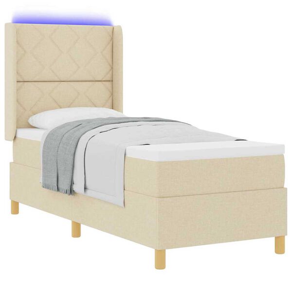 vidaXL Boxspringbett mit Matratze mit LED Creme 80 x 200 cm Stoff
