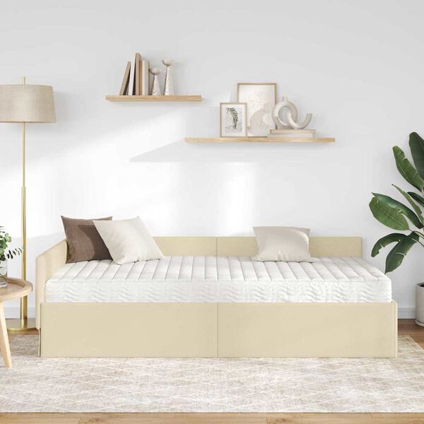 vidaXL Eckbettgestell mit Matratze Sonstiges 2 pcs Creme Stoff