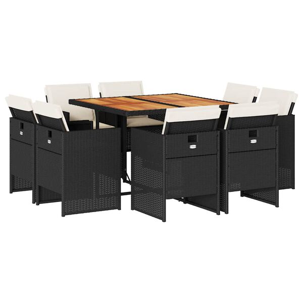 vidaXL 9-tlg. Garten-Essgruppe mit Kissen Schwarz Poly Rattan