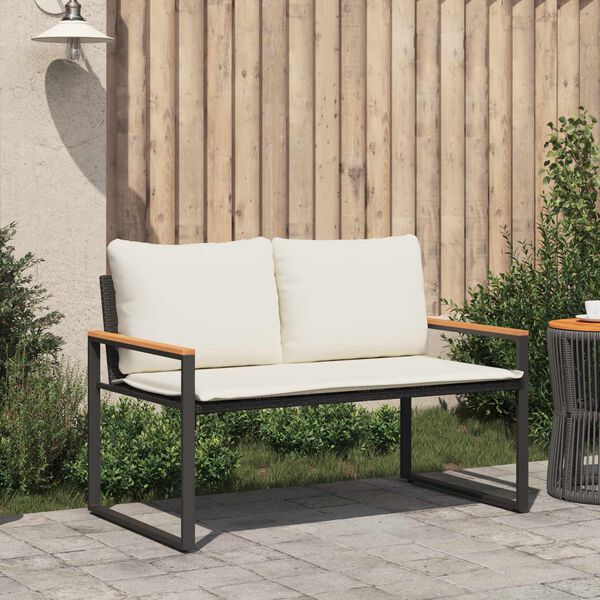 vidaXL Bank mit Kissen Schwarz und Cremewei&szlig; 115 x 65 x 72 cm Rattan