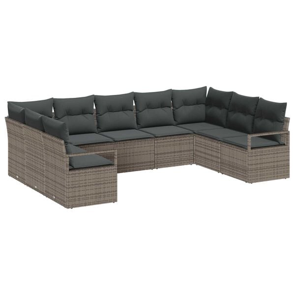 vidaXL Gartensofa-set mit Kissen mit Speicher 9 pcs Grau Poly-Rattan