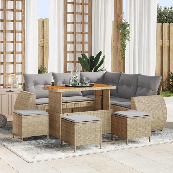 vidaXL Gartensofa-set mit Kissen 9 pcs Beige und Hellgrau Poly-Rattan