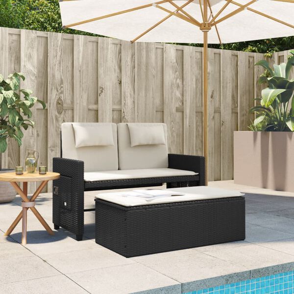 vidaXL Gartenbank Verstellbar mit Kissen Schwarz Poly Rattan