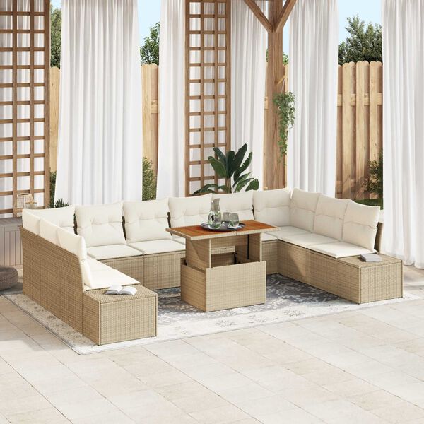 vidaXL Garten-Sofa-Set mit Kissen mit Kissen 11 pcs Beige und Creme