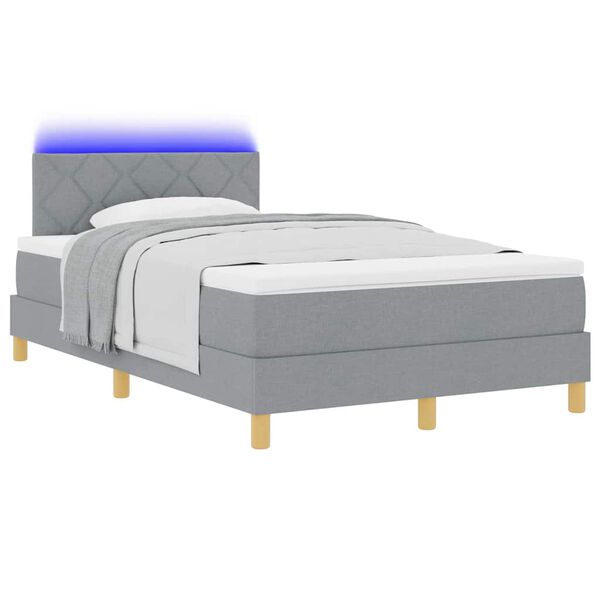 vidaXL LED Boxspringbett mit Matratze Hellgrau 120 x 200 cm Stoff