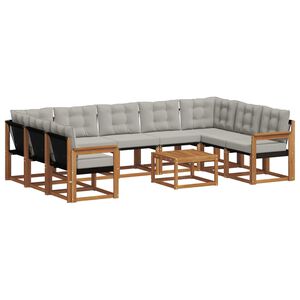 vidaXL Outdoor-Sofagarnitur mit Kissen 10 pcs Nat&uuml;rlich und Hellgrau