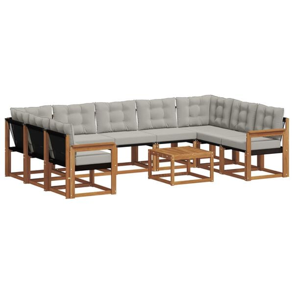 vidaXL Outdoor-Sofagarnitur mit Kissen 10 pcs Nat&uuml;rlich und Hellgrau