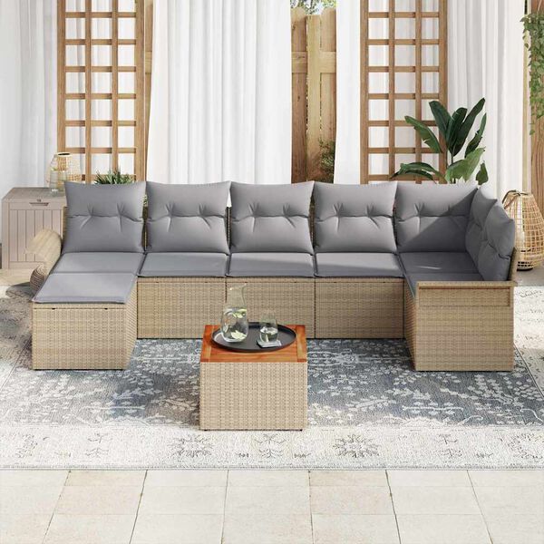vidaXL Gartensofa-set mit Kissen 8 pcs Beige Poly-Rattan