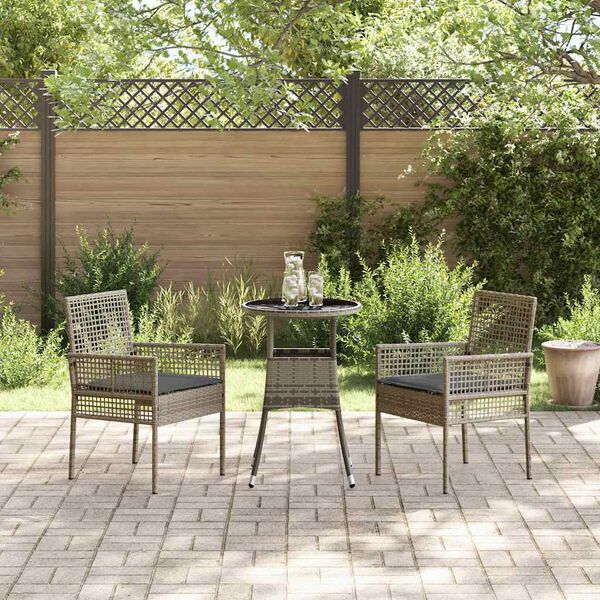 vidaXL Garten Essgruppe 3 pcs Grau Poly Rattan