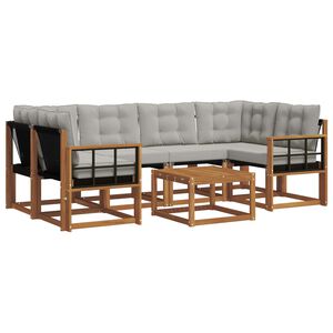 vidaXL Outdoor-Sofagarnitur mit Kissen 7 pcs Nat&uuml;rlich und Hellgrau