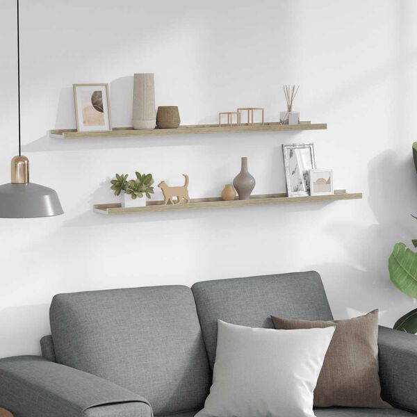 vidaXL Wandregale 2 Stk. Wei&szlig; und Sonoma-Eiche 100x9x3 cm