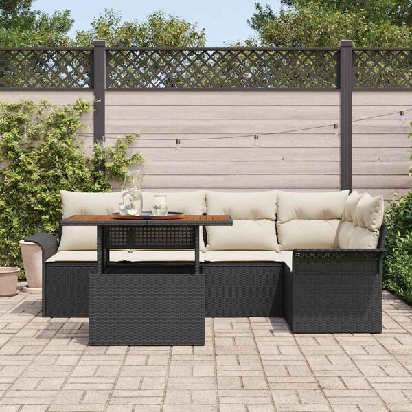 vidaXL Garten-Sofa-Set mit Speicher 6 pcs Schwarz Poly Rattan