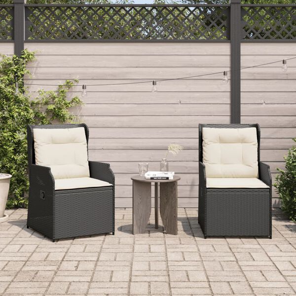 vidaXL Gartensessel mit Kissen 2 Stk. Verstellbar Schwarz Poly Rattan