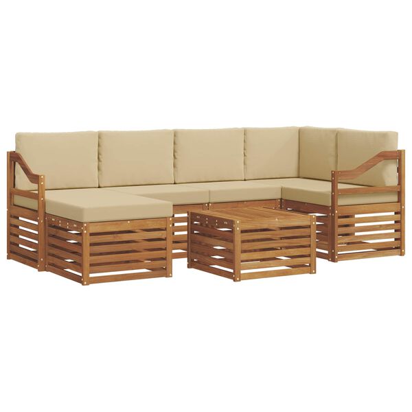 vidaXL Ecksofa Set mit Kissen 7 pcs Natur und Beige Massivholz Akazie